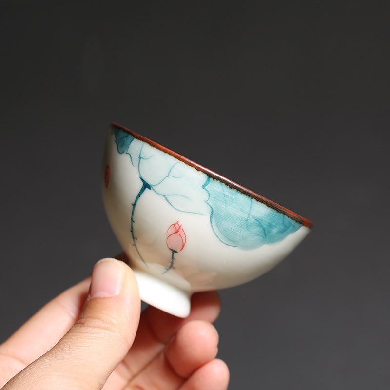 Hand-painted lotus tea cup ceramic tea cup master cup single cup kung fu tea set small tea cup