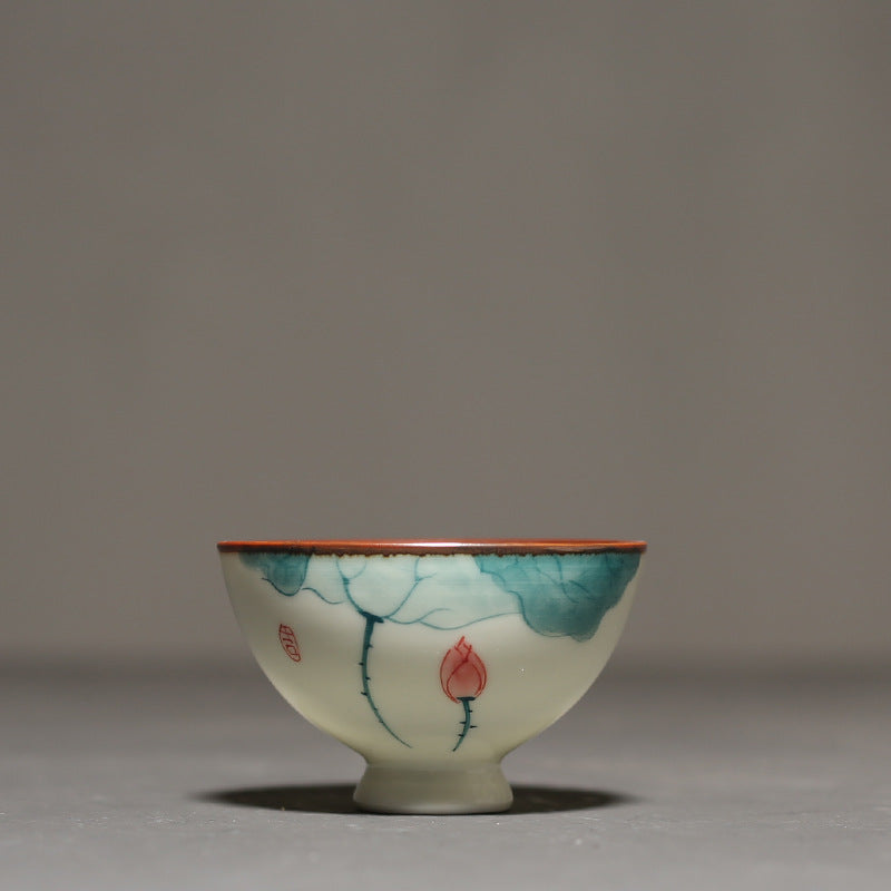 Hand-painted lotus tea cup ceramic tea cup master cup single cup kung fu tea set small tea cup
