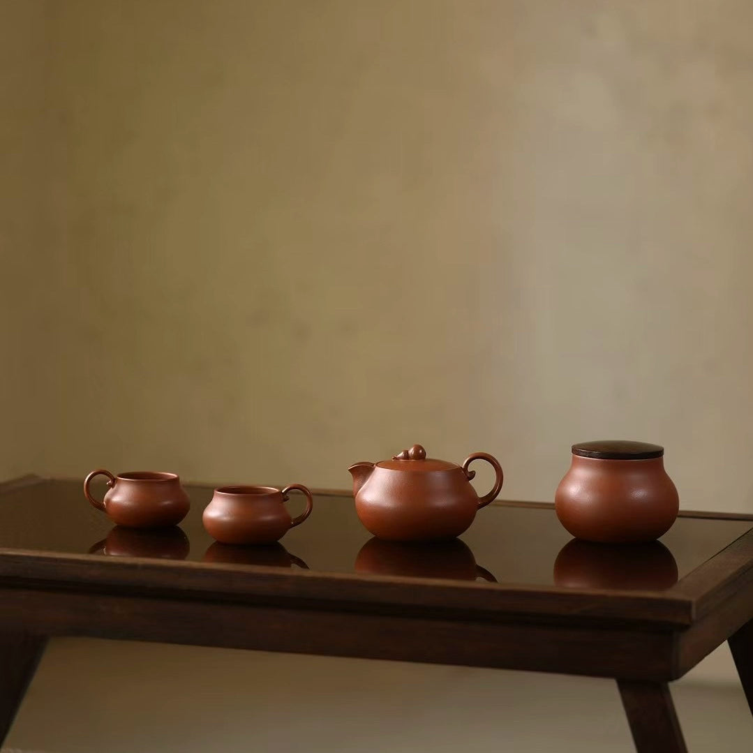 Purple sand pot set 1 pot, 2 cups, 1 tea bin business leather bag