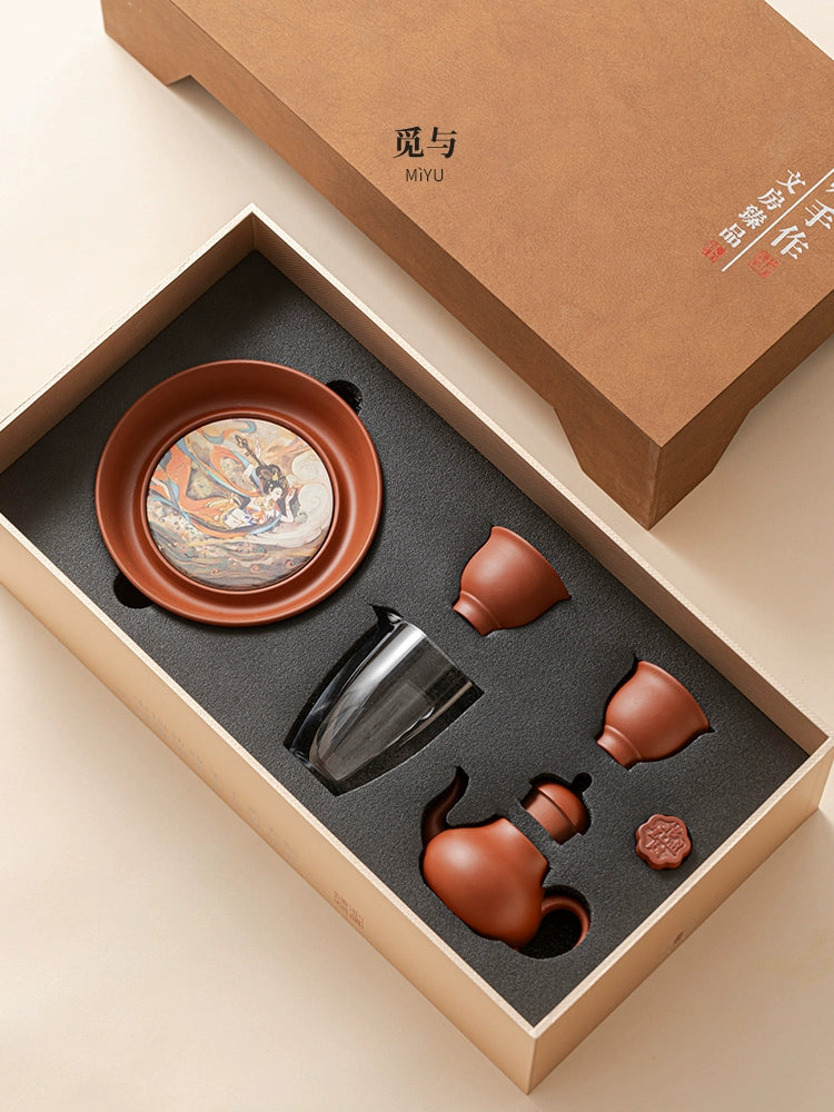 Purple sand teapot set small kung fu tea set one pot two cups