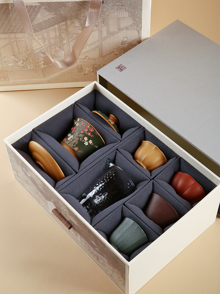 Yixing purple clay pot plum blossom snow clever three talents cover bowl tea set