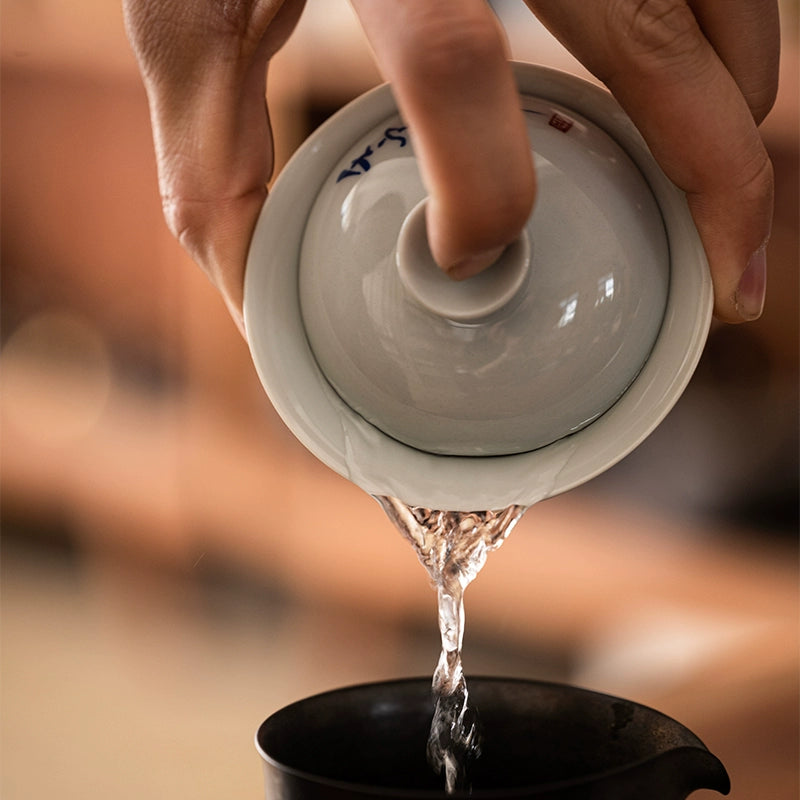 Hand-made straw ash green glaze cover bowl teacup