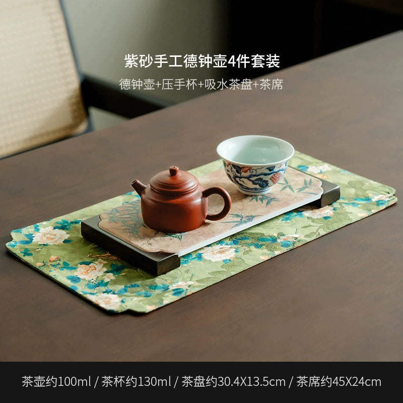 Handmade purple clay pot tea set × Walnut ore tea tray Women's kung fu tea set tea tray set