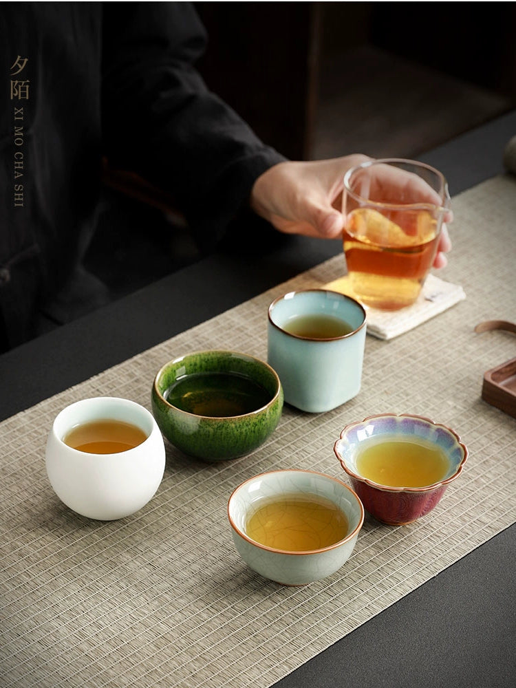 Five famous kilns kung fu tea set ceramic master cup high-end tea cup tea bowl with hand gifts