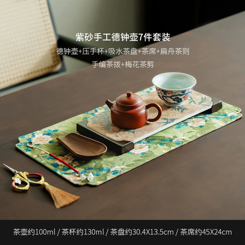 Handmade purple clay pot tea set × Walnut ore tea tray Women's kung fu tea set tea tray set