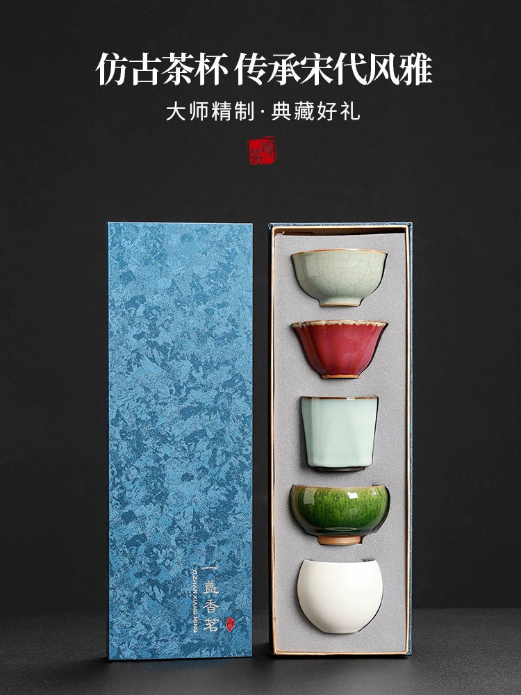 Five famous kilns kung fu tea set ceramic master cup high-end tea cup tea bowl with hand gifts