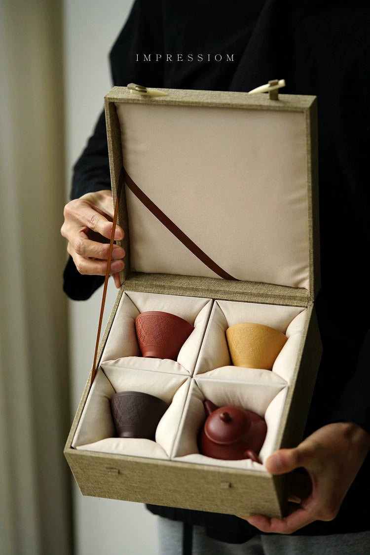 Yixing purple clay teapot gift set red clay 130cc 7 holes