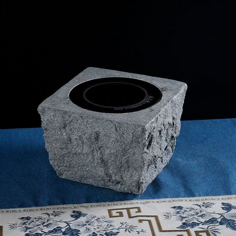 Hand-Chiseled Wujin Stone Mortar Tea Stove – Dual-Purpose Stone Electric & Carbon Heater