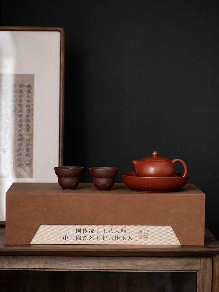 Intangible purple sand red mud Xishi a pot two cups kung fu tea set