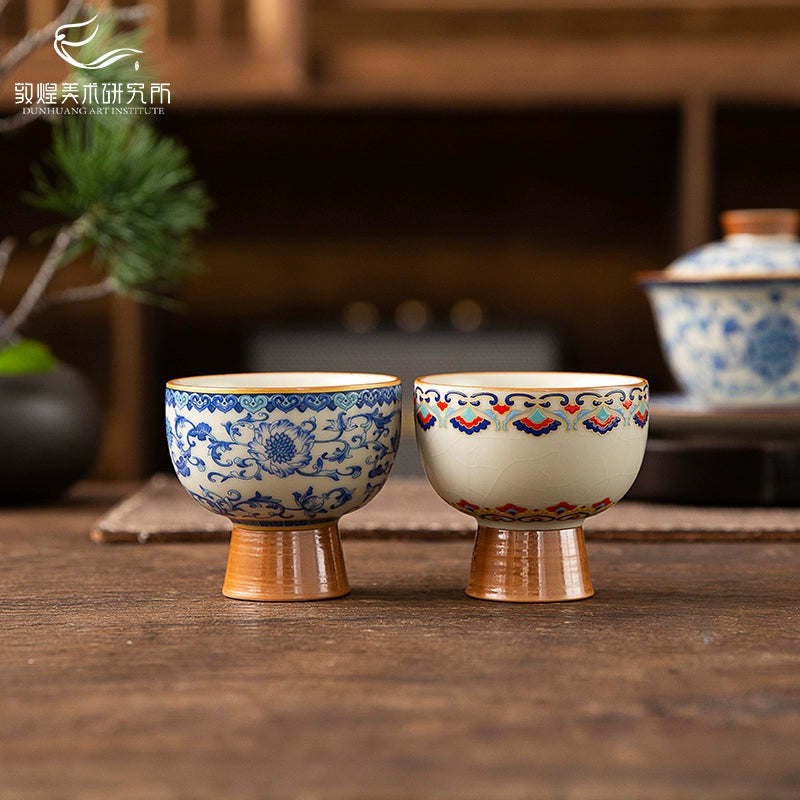 Dunhuang blue and white Ru kiln goblet, Zen cup, tea cup, tea cup, tea set, gift box, high-end cultural and creative gifts to the elders