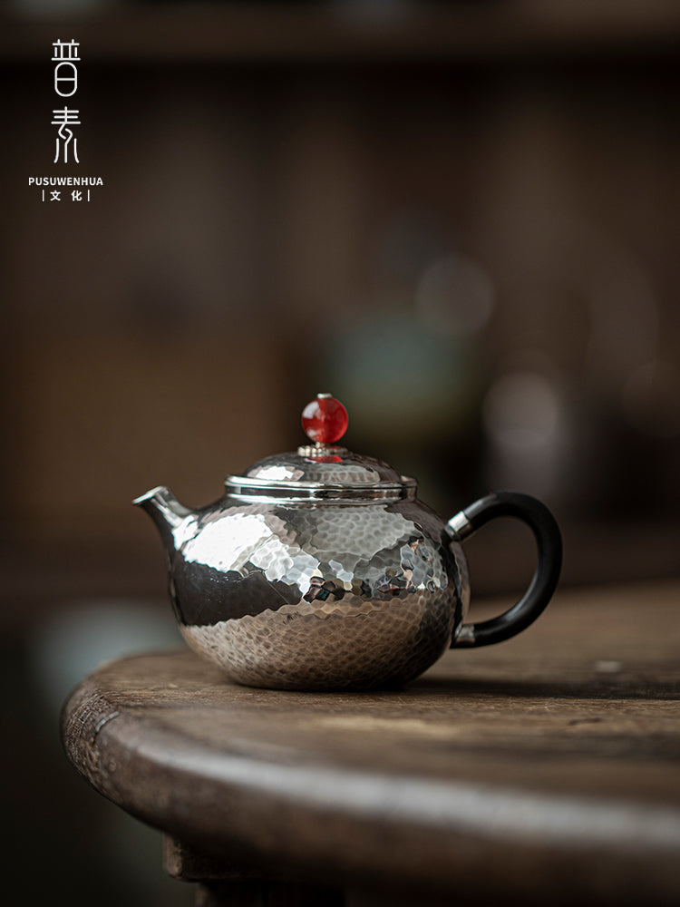 999 sterling silver teapot pure handmade hammered retro silver teapot