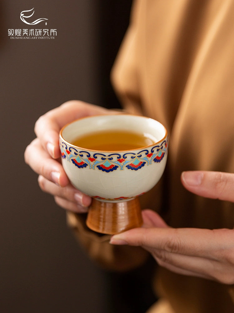 Dunhuang blue and white Ru kiln goblet, Zen cup, tea cup, tea cup, tea set, gift box, high-end cultural and creative gifts to the elders