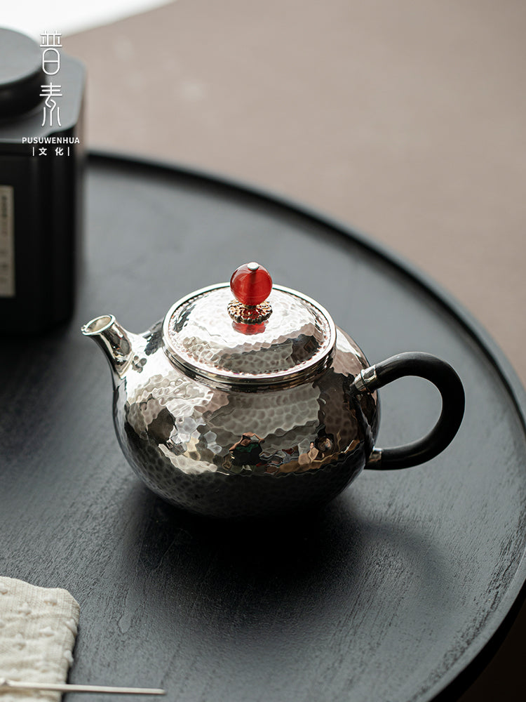 999 sterling silver teapot pure handmade hammered retro silver teapot