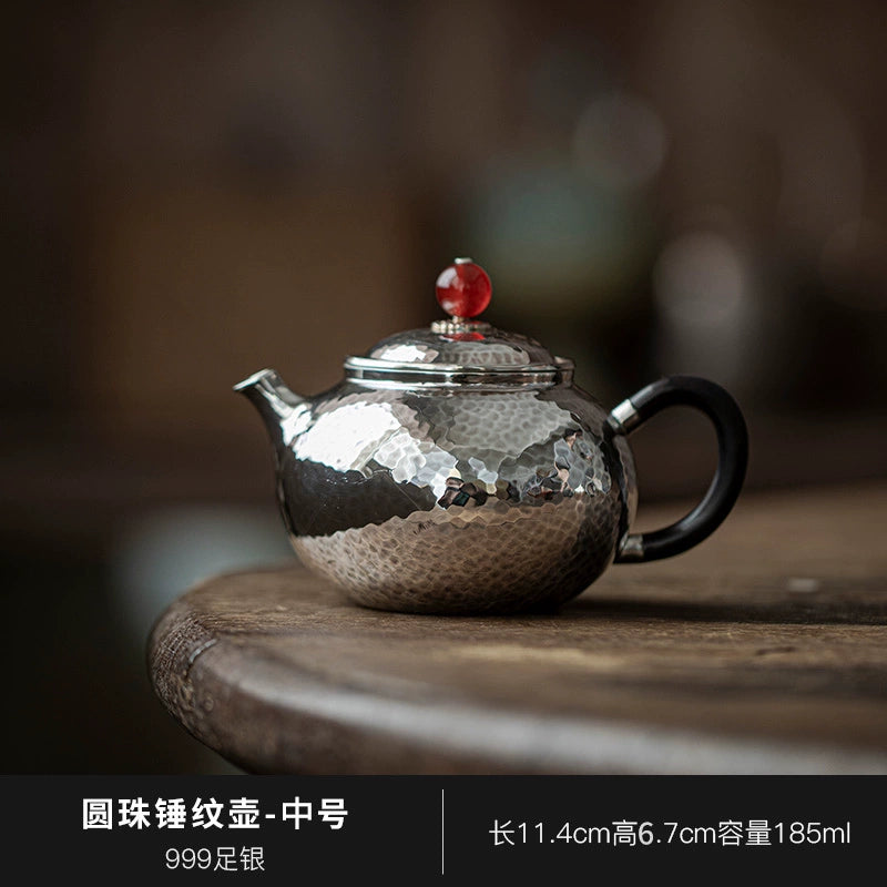 999 sterling silver teapot pure handmade hammered retro silver teapot