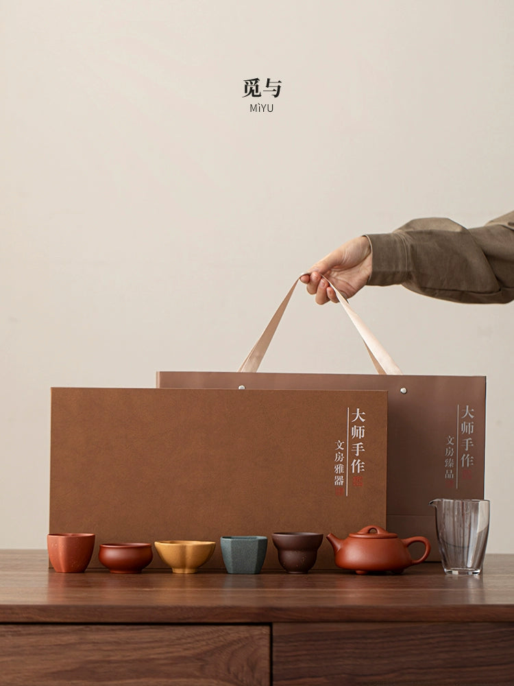 Purple sand raw ore handmade stone ladle teapot kung fu tea set