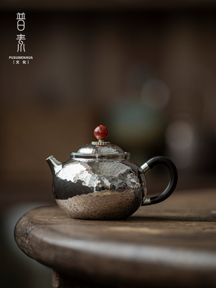 999 sterling silver teapot pure handmade hammered retro silver teapot