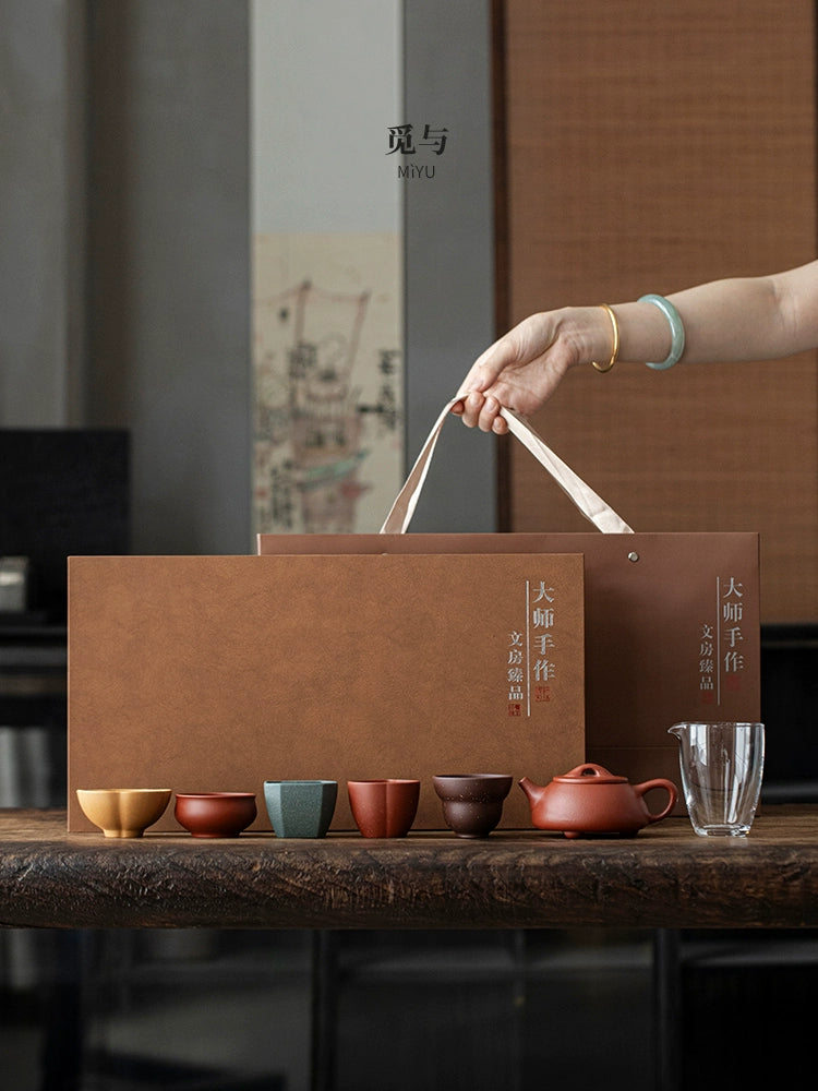 Purple sand stone ladle Xishi teapot set 1 pot 5 cups kung fu tea set