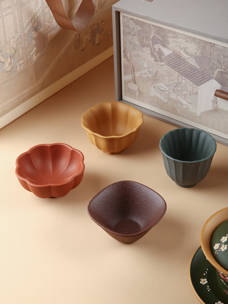 Yixing purple clay pot plum blossom snow clever three talents cover bowl tea set