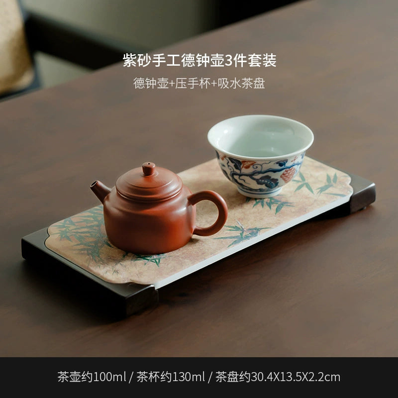 Handmade purple clay pot tea set × Walnut ore tea tray Women's kung fu tea set tea tray set