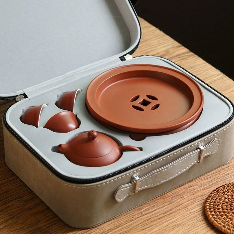 High-end Chaozhou Kung Fu Tea Set Gift Box Set Camping Portable Outdoor Travel Small Tea Tray Tea Cup Teapot Storage Bag