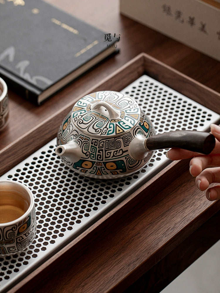 Silver kung fu side handle tea set a pot of four cups of high-end light luxury with gifts