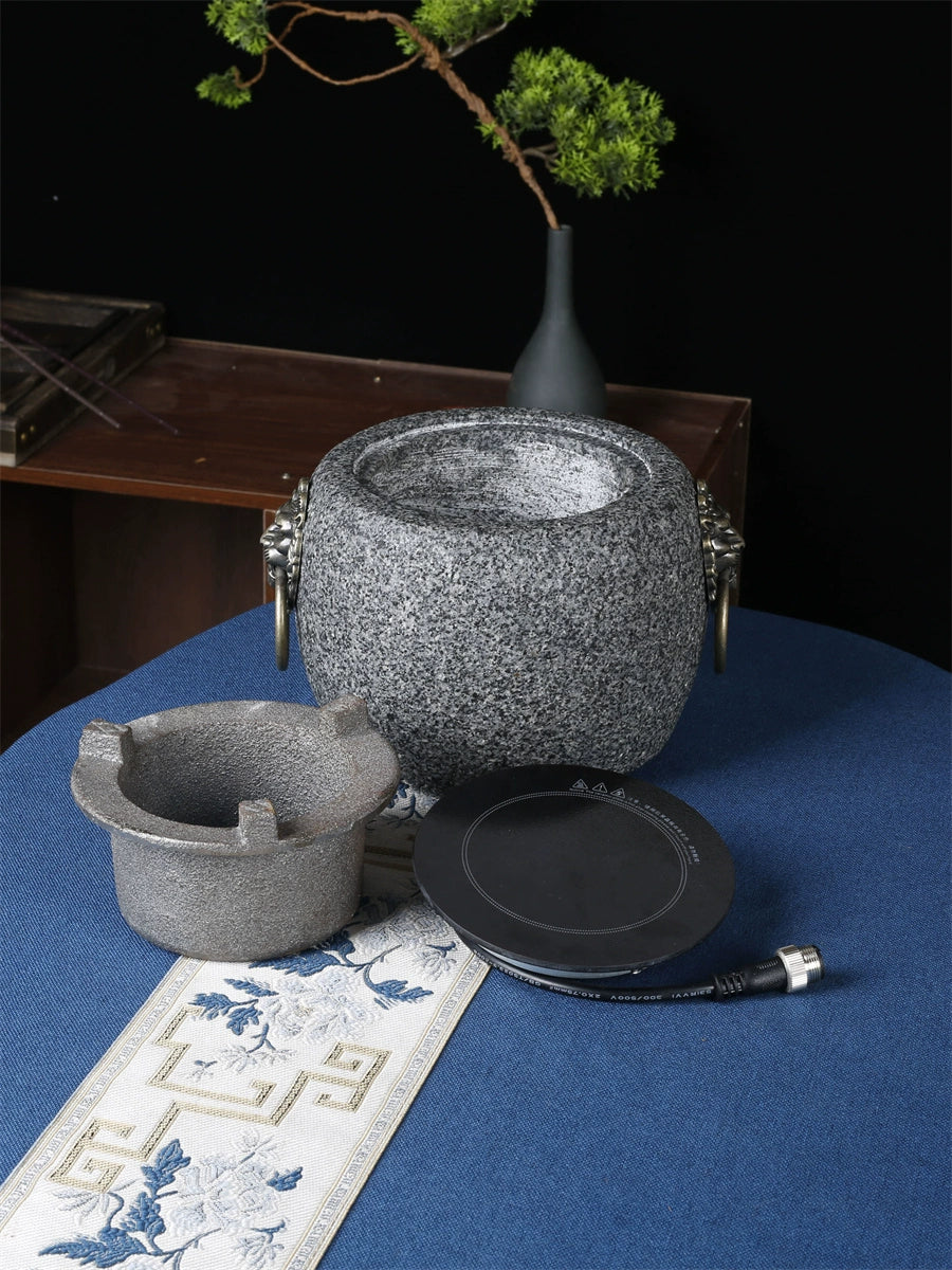 Hand-Carved Stone Mortar Electric Ceramic Stove – Dual-Purpose Outdoor & Home Model