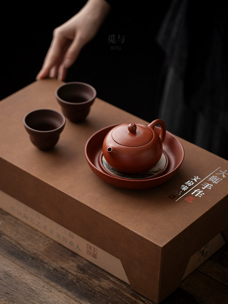 Intangible purple sand red mud Xishi a pot two cups kung fu tea set