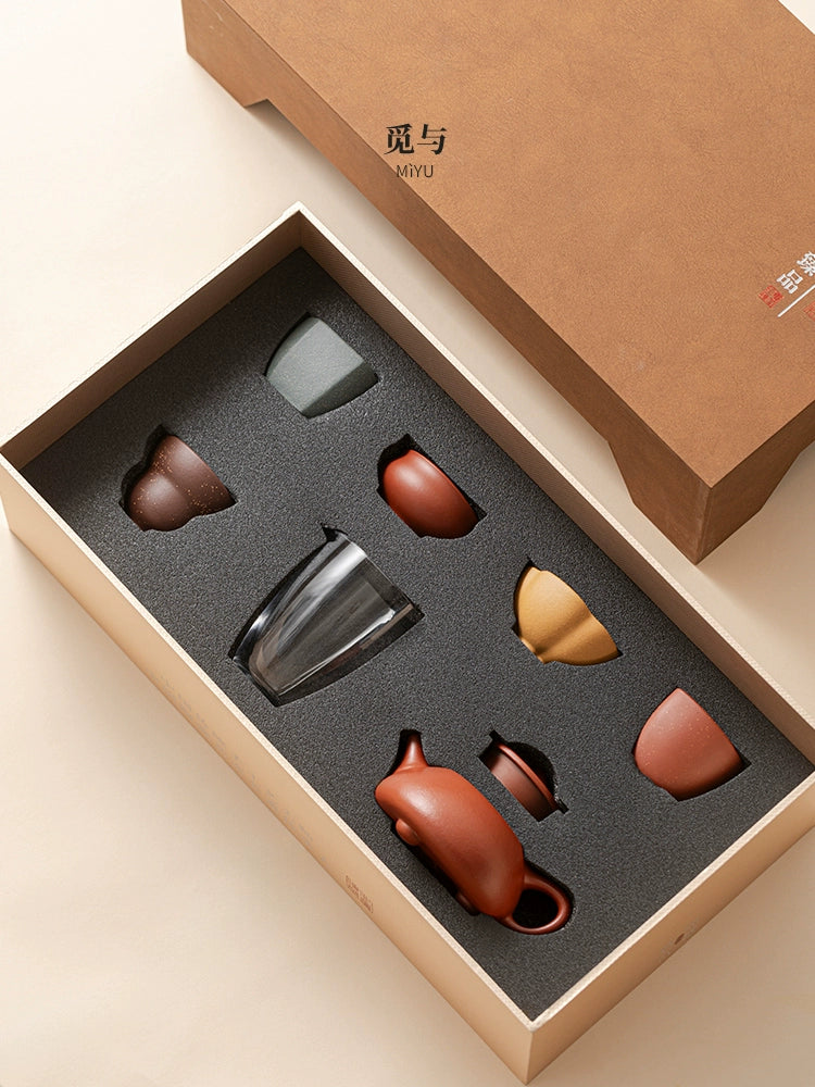 Purple sand stone ladle Xishi teapot set 1 pot 5 cups kung fu tea set