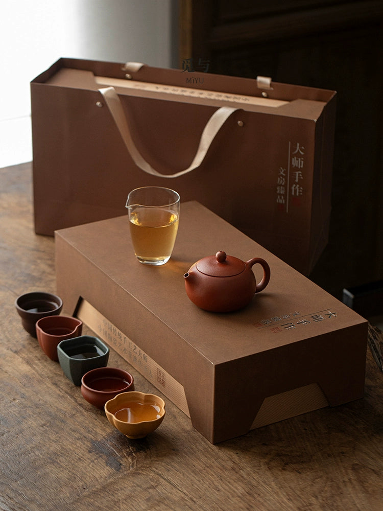 Purple sand raw ore Xishi teapot tea cup set high-end kungfu tea set