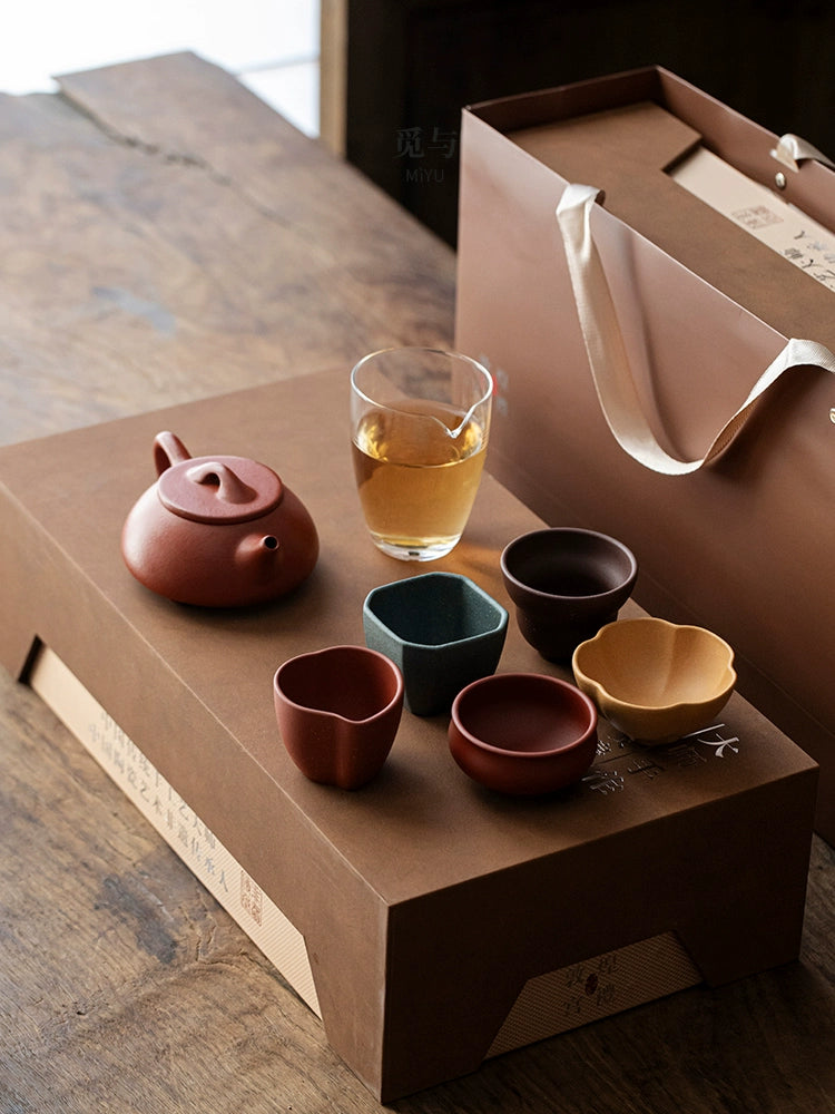 High-end purple sand tea set with gifts