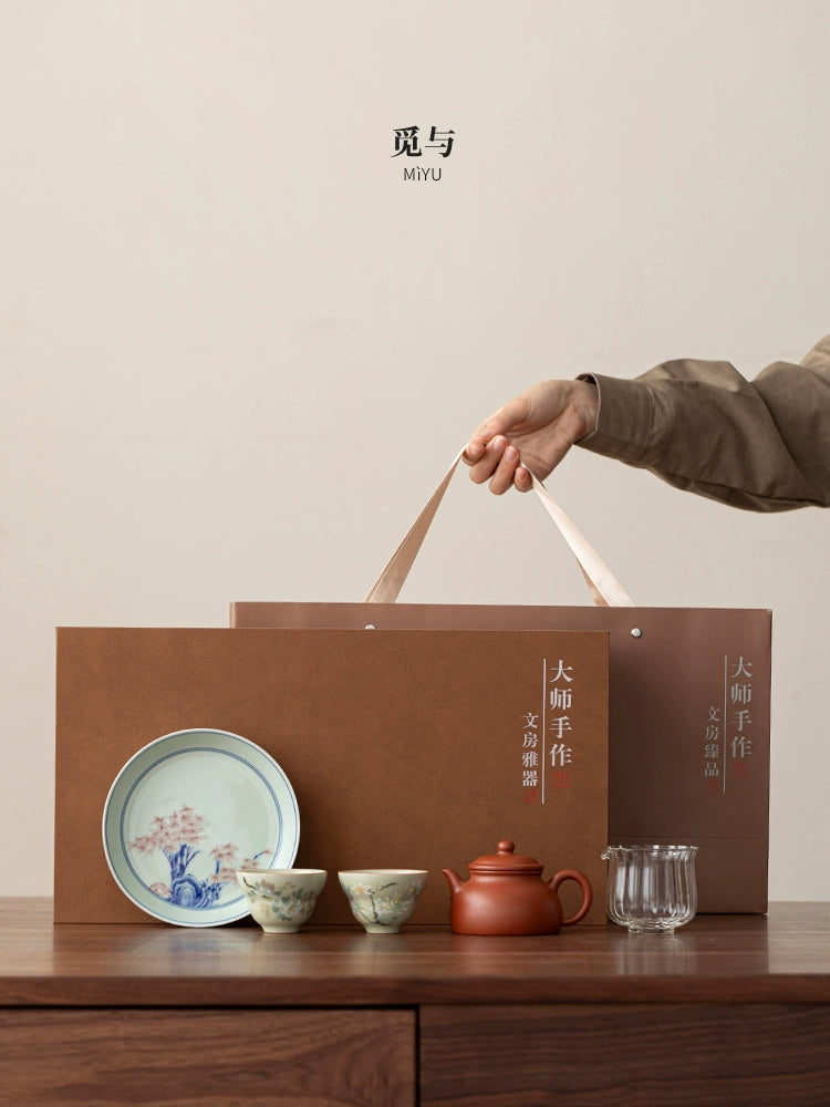 Purple sand red mud tea pot two cups kung fu tea set