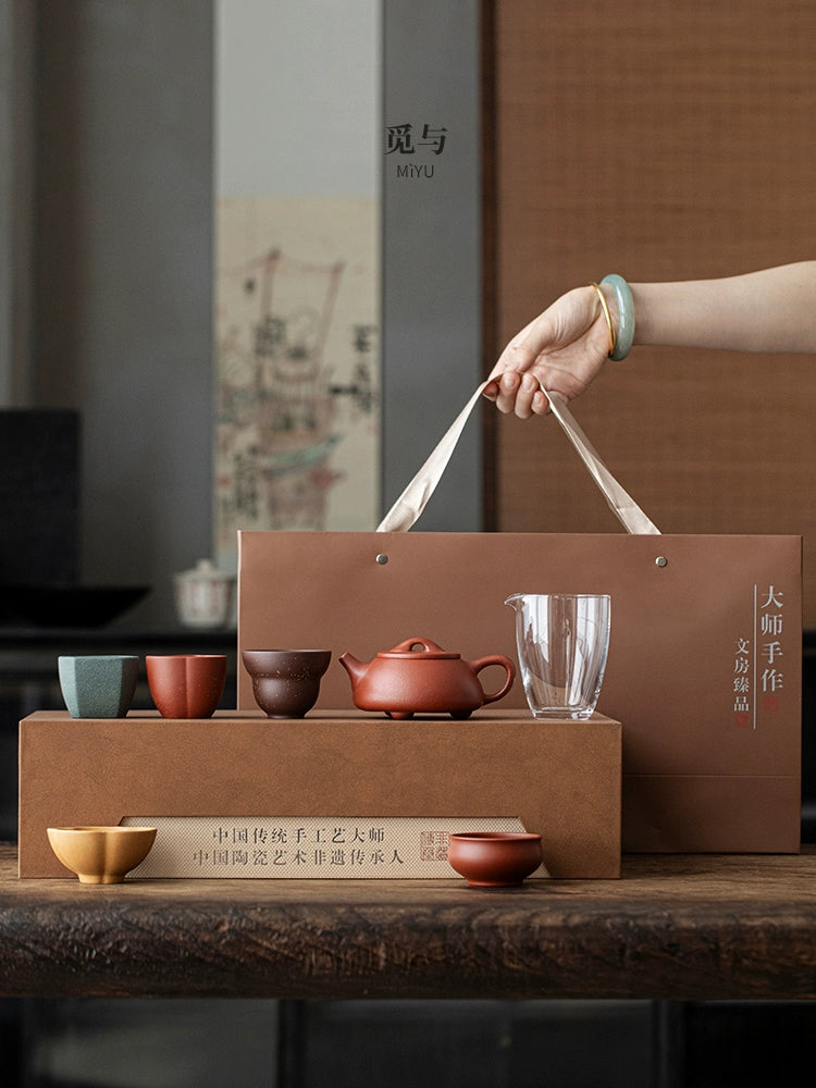 Purple sand stone ladle Xishi teapot set 1 pot 5 cups kung fu tea set