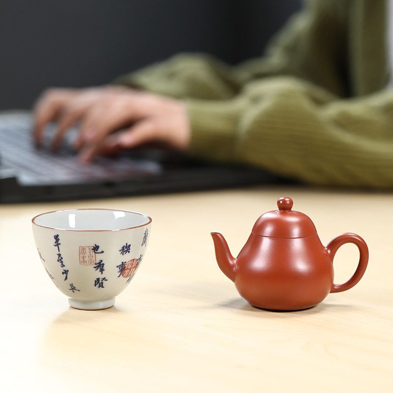 Thin body purple clay teapot 90ml, a pot, a cup of red clay, pear-shaped teapot, tea set
