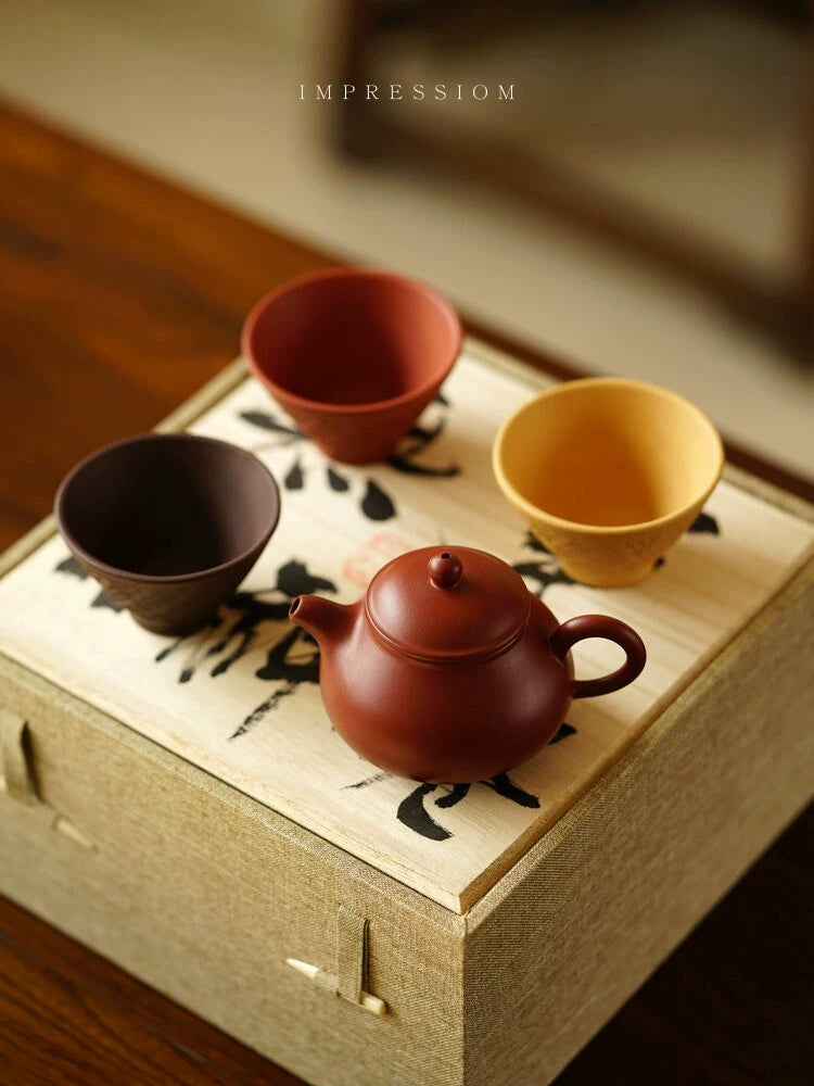 Yixing purple clay teapot gift set red clay 130cc 7 holes