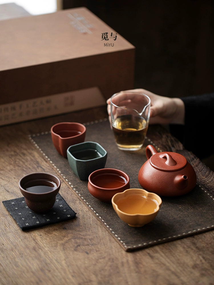 Purple sand stone ladle Xishi teapot set 1 pot 5 cups kung fu tea set