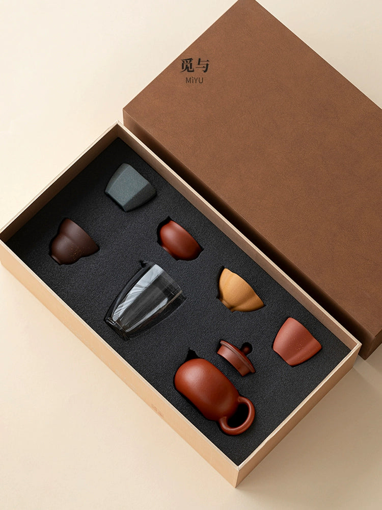 Purple sand raw ore Xishi teapot tea cup set high-end kungfu tea set