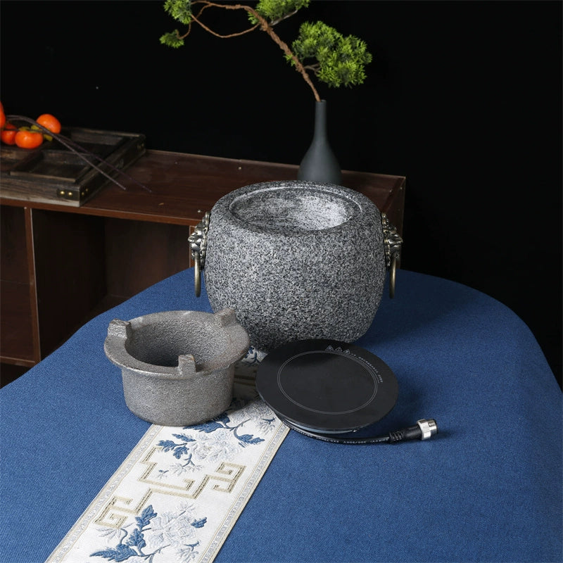 Hand-Carved Stone Mortar Electric Ceramic Stove – Dual-Purpose Outdoor & Home Model