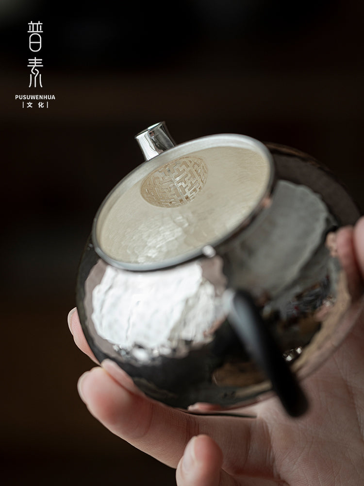 999 sterling silver teapot pure handmade hammered retro silver teapot
