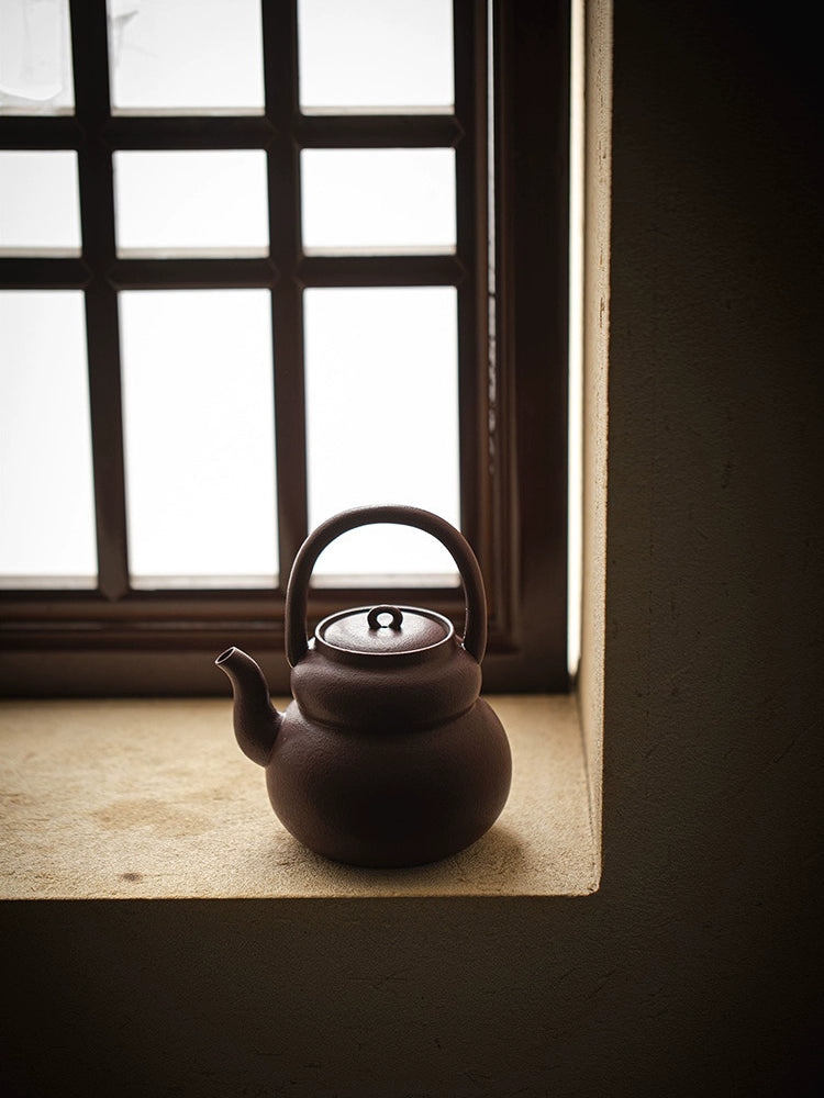Cooking teapot around the hearth, Japanese style handle boiling teapot, high-grade kung fu tea set, boiling water, ceramic household retro anti-scald teapot