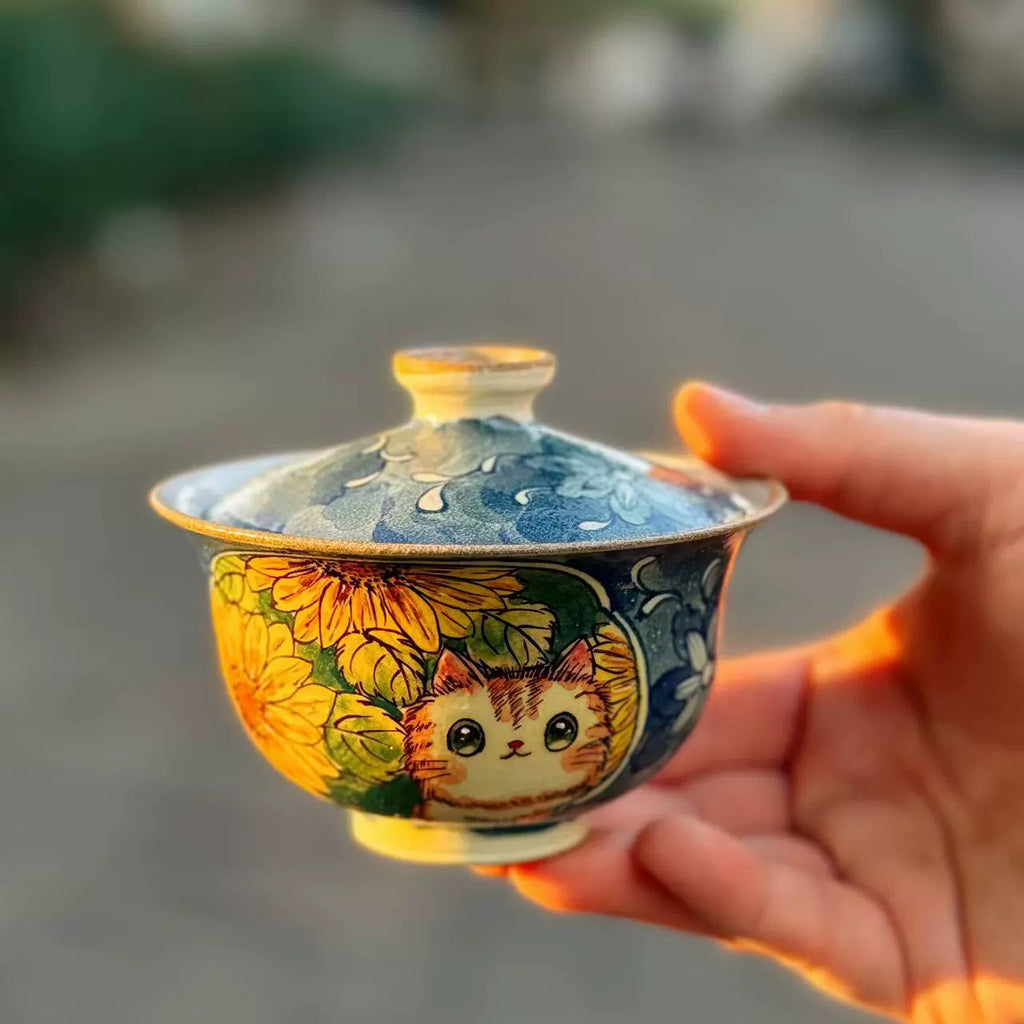 Jingdezhen underglaze colorful hand-painted purple sand/clay cover bowl treasure bottle cover