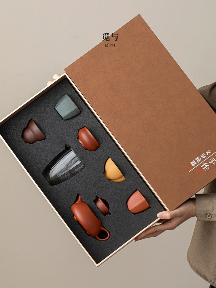 High-end purple sand tea set with gifts