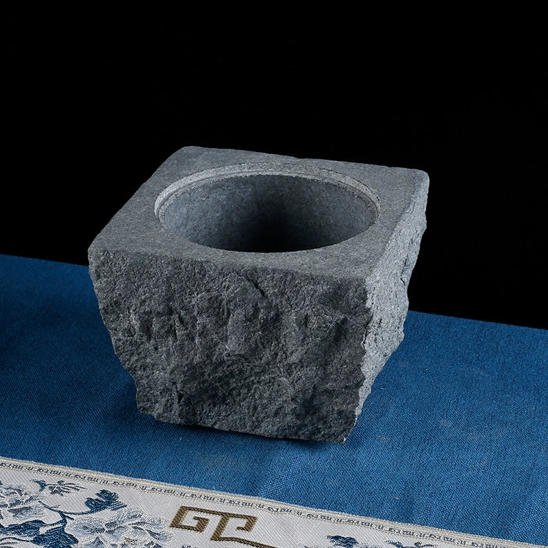 Hand-Chiseled Wujin Stone Mortar Tea Stove – Dual-Purpose Stone Electric & Carbon Heater