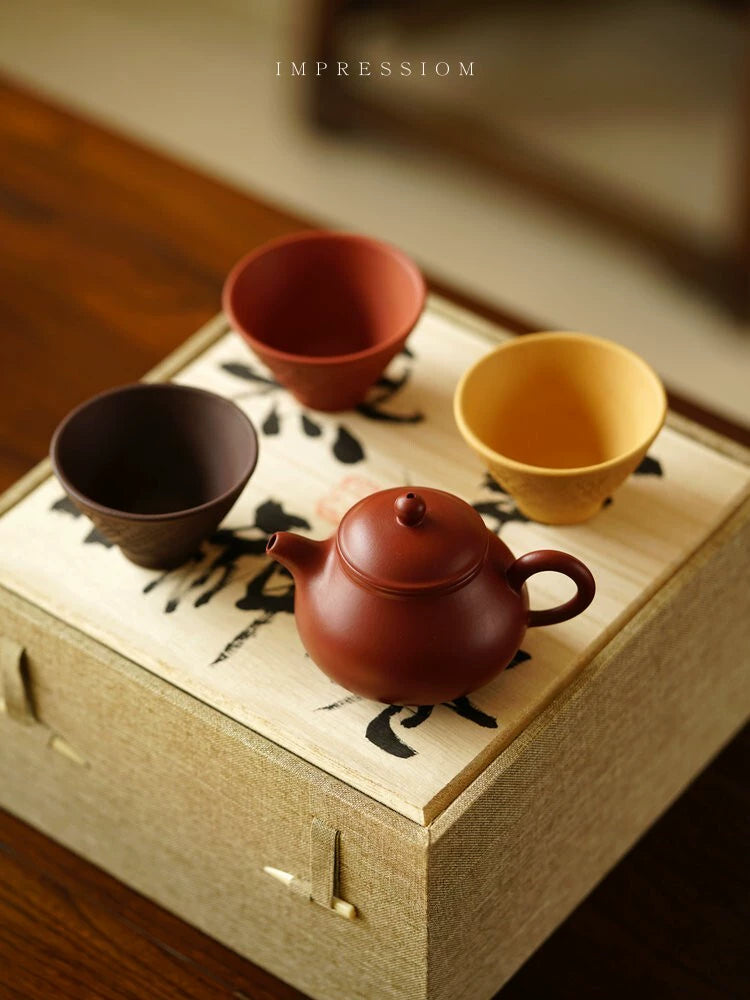 Yixing purple clay teapot gift set red clay 130cc 7 holes