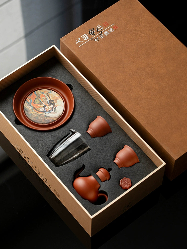 A pot of purple clay and red mud, two cups of kung fu tea set