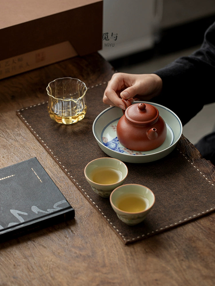 Purple sand red mud tea pot two cups kung fu tea set