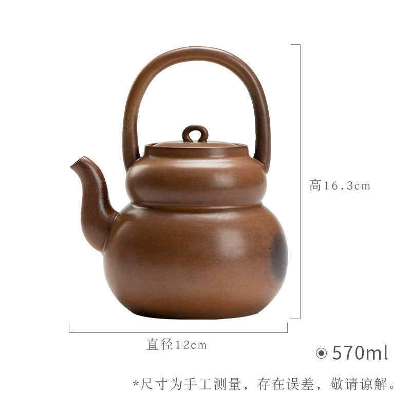 Cooking teapot around the hearth, Japanese style handle boiling teapot, high-grade kung fu tea set, boiling water, ceramic household retro anti-scald teapot