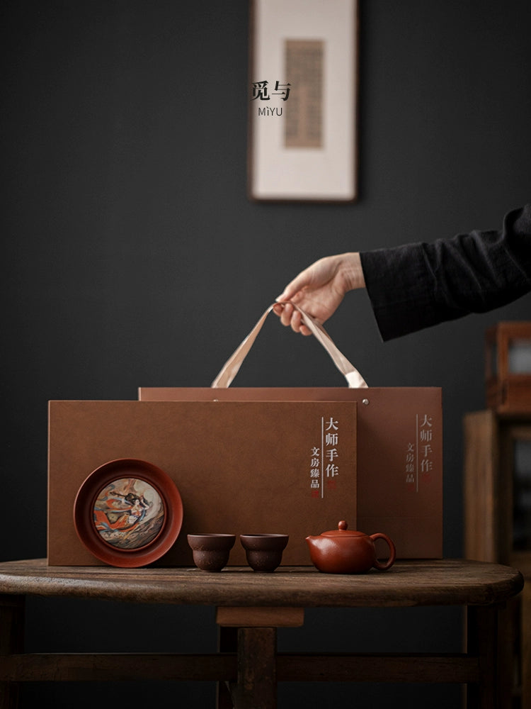 Intangible purple sand red mud Xishi a pot two cups kung fu tea set