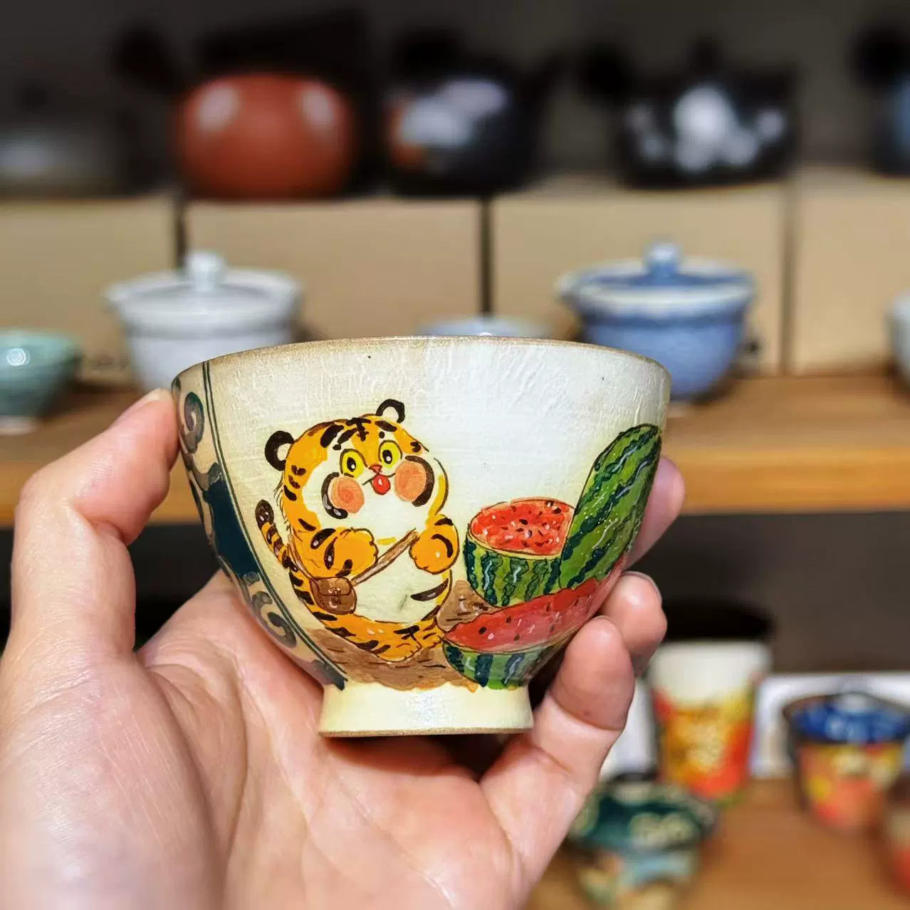 Jingdezhen underglaze colorful hand-painted purple sand/clay cover bowl treasure bottle cover