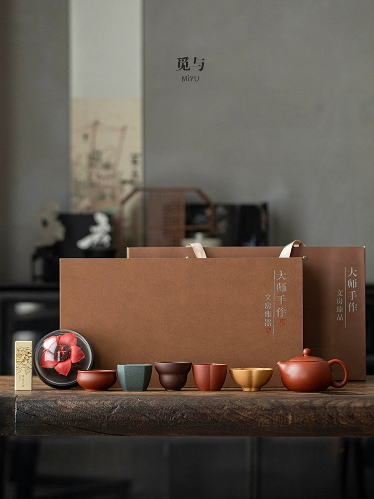 Purple sand raw ore handmade stone ladle teapot kung fu tea set