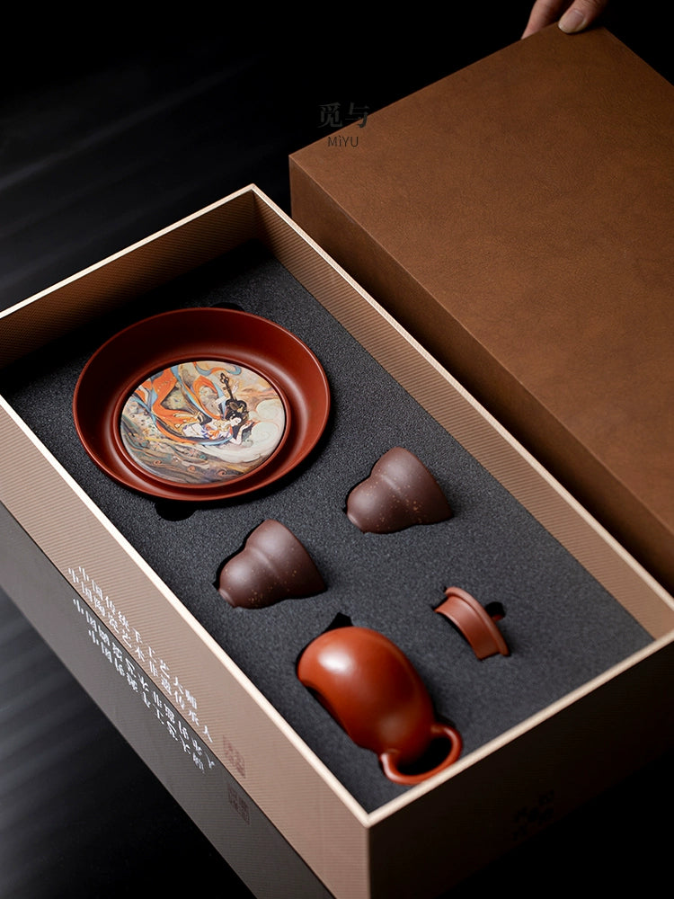 Intangible purple sand red mud Xishi a pot two cups kung fu tea set